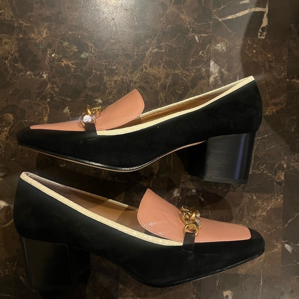 Tory Burch Jessa Suede Black Pink Gold Elegant Women's Loafers